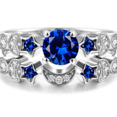 New creative moon ring women Europe and the United States inlaid blue gem engagement ring—2