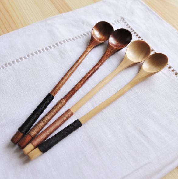 style: C6PCS - Long Handle Mixing Oki Ko Creative Wooden Tableware Coffee Spoon Spoon Honey Juice Windinglogo - Image 2