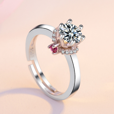 Classic six claw single diamond ring simulation plated 18k white goldring diamond engagement ring—1