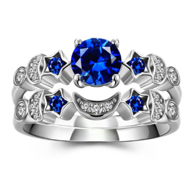 New creative moon ring women Europe and the United States inlaid blue gem engagement ring—1