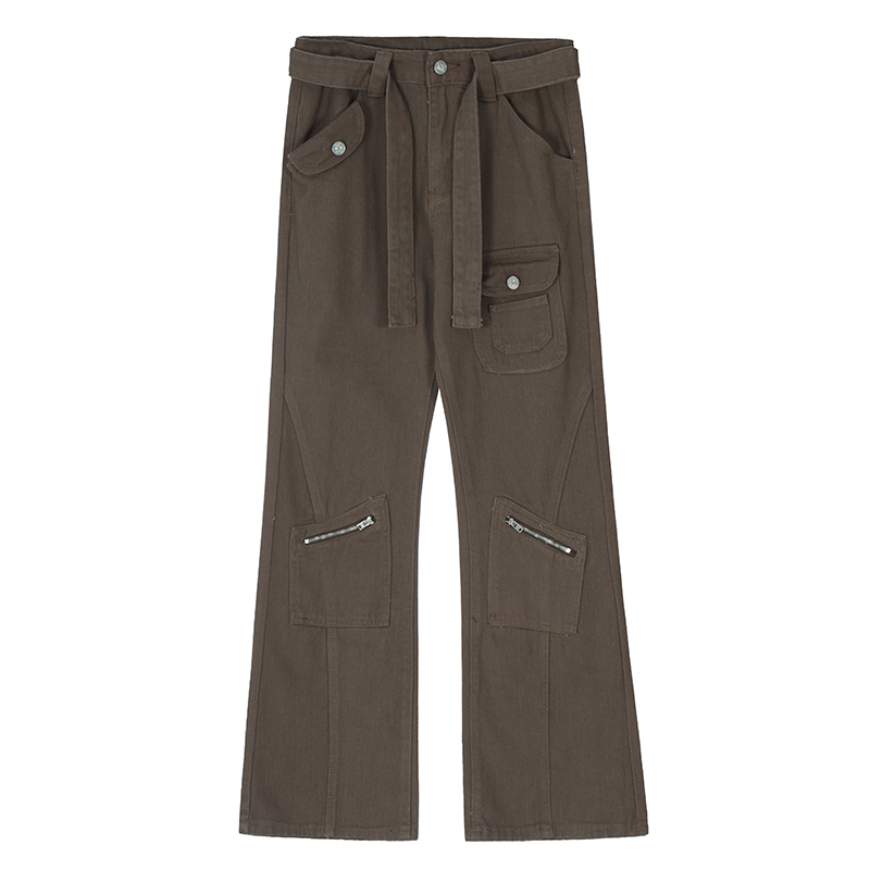 Multi-pocket Micro-flare Cargo Pants With Vintage Zip - CJdropshipping