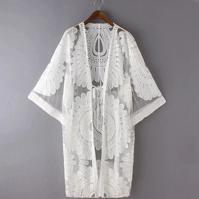 Mesh Floral Embroidery Kimono CJdropshipping