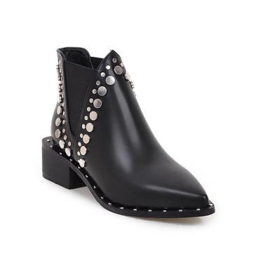 Punk Style Ankle Rivets Pointed Toe Boots—1