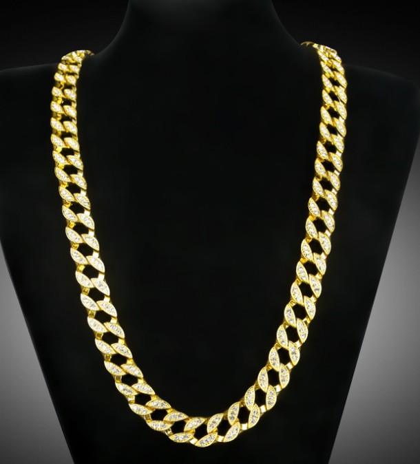 MIAMI CUBAN CHAIN NECKLACE 14K GOLD FINISH ICED OUT FULL STONE ...