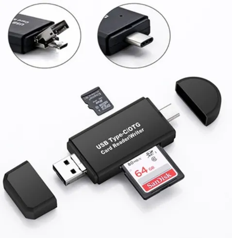 Color: Black, quantity: 1 - Smart Three-In-One Multi-Function Card Reader