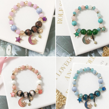 Bohemian creative starry bracelet Japanese handmade star moon glass beads crystal beaded jewelry accessories—1