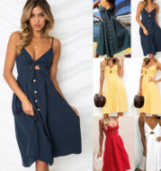 Buttoned Bow Back Sexy Strap Dress