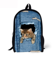 FORUDESIGNS Cat Backpack Cute 3D Animal Denim Backpacks for Children Boys Girls Casual Kids School Bag Mochila Travel Backpack