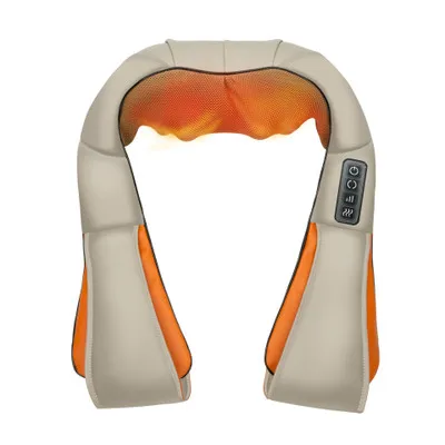 Color: Beige, Model: 4keys-EU plug, Plug:  - Car U Shape Electrical Shiatsu Back Neck Shoulder Body Massager Infrared Heated Kneading Car Home Massager