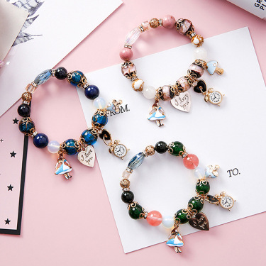 Bohemian ethnic wind girl clock love letter lock colorful glass beads creative beaded bracelet—1