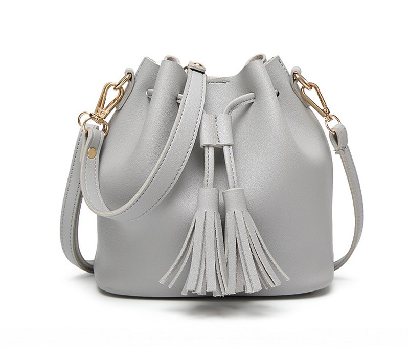 Vintage Fashion Small Women Leather Bucket Bag Handbag Tassel ...