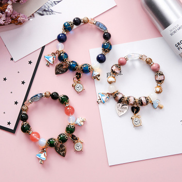 Bohemian ethnic wind girl clock love letter lock colorful glass beads creative beaded bracelet—2
