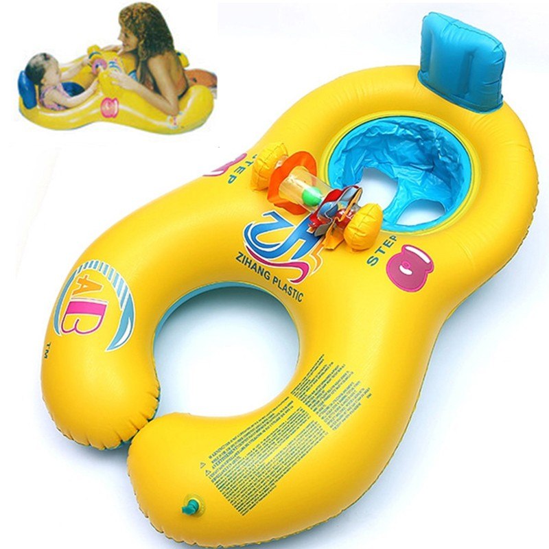 Parent-child swim ring green material mother and child double swimming ...