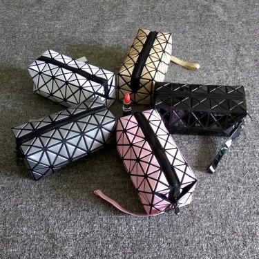 New fashion women Cosmetic bag cases Geometric folding make up bag quality PVC organizer makeup case beauty bags—1