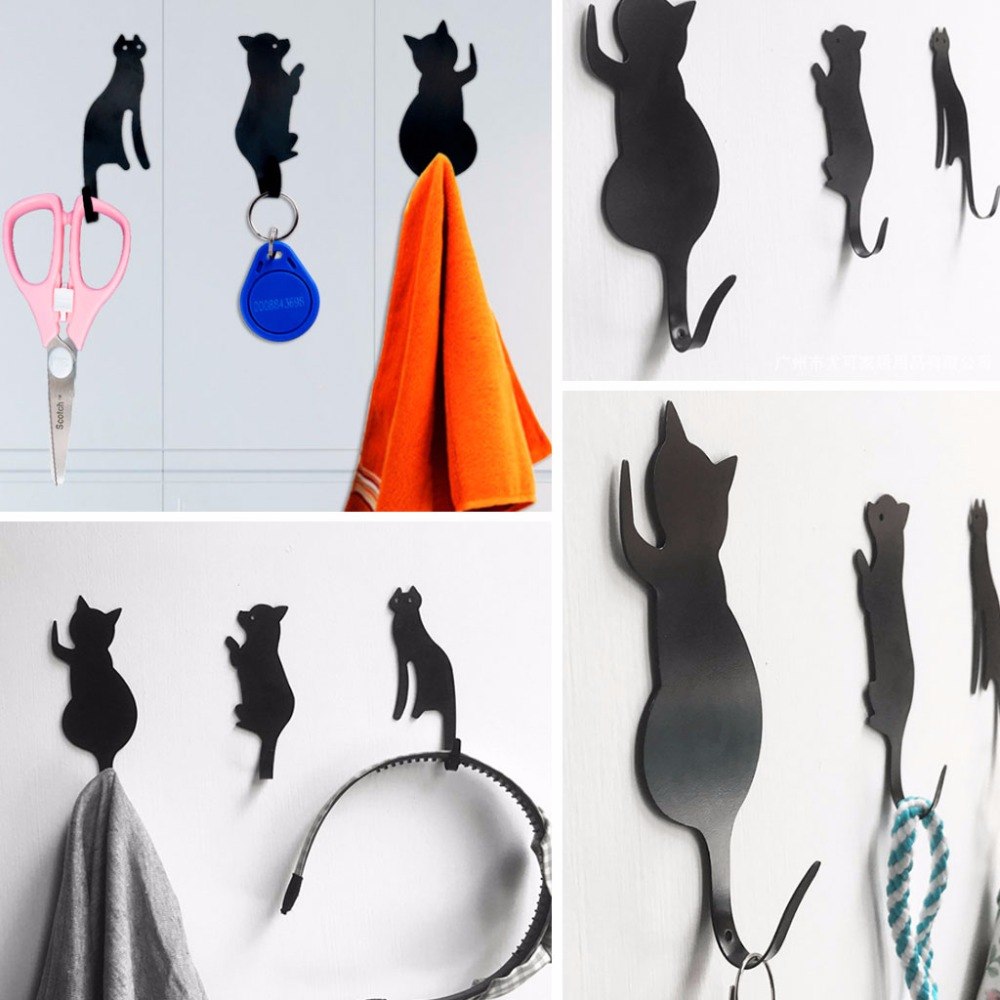 3pcs Keys Hanger Cat Tail Shaped Kitchen Metal Hook key holder wall