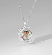 I Love You To The Moon And Back Photo Necklace Platinum Plated Silver