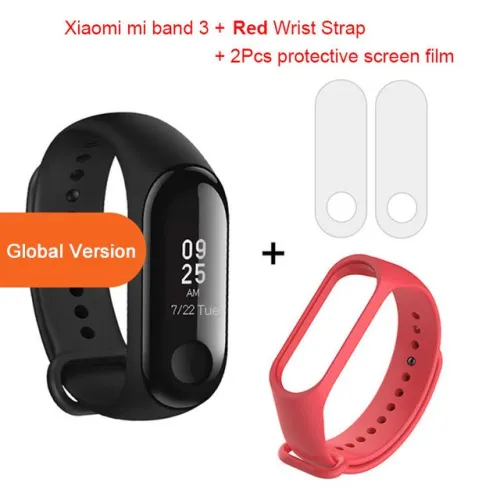 style: Add red wrist strap - Global Version Xiaomi mi band 3 Fitness Tracker Smart Bracelet 0.78 OLED Touch Screen 50M Waterproof miband 3 Xiomi band 3