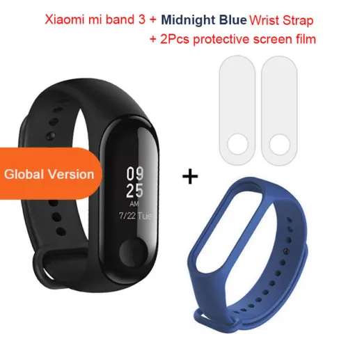 style: Add dark blue wrist strap - Global Version Xiaomi mi band 3 Fitness Tracker Smart Bracelet 0.78 OLED Touch Screen 50M Waterproof miband 3 Xiomi band 3