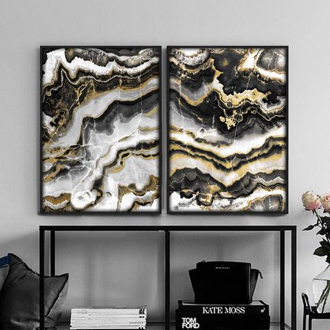 Canvas Wall Art, Abstract Black & Gold Marble Pictures - CJdropshipping