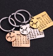 Personalized Calendar Key Chain Custom Gift Engraved Heart Date Name Stainless Steel Key Ring Gifts For Anniversary Birthday
