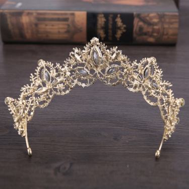 New Fashion Baroque Luxury Crystal AB Bridal Crown Tiara Light Gold Tiara Tiaras for Women Bride Hair Wedding Accessories—5