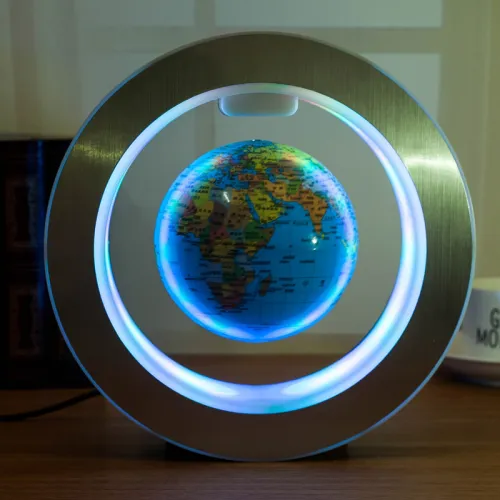 Color: Sky blue - Round LED World Map Floating Globe Magnetic Levitation Light Anti Gravity Magic