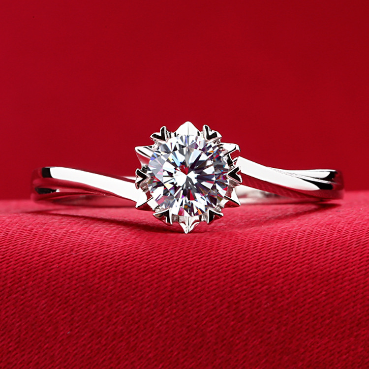 Classic twisted arm snowflake ring sterling silver plated platinum proposal marriage ring
