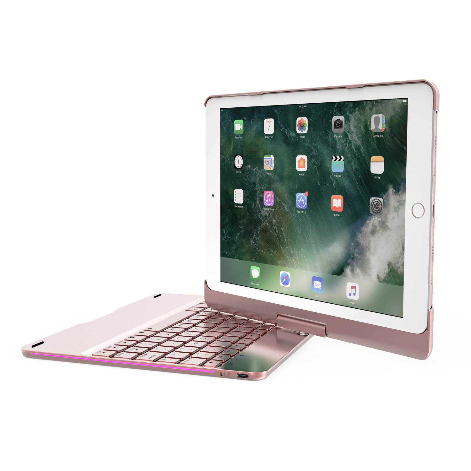 Compatible with Apple, Five ipad universal 360 degree rotating with breathing light Bluetooth keyboard