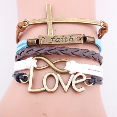European and American bracelets love pendant fashion faith letter jewelry multi-layer woven leather rope bracelet bracelet—4