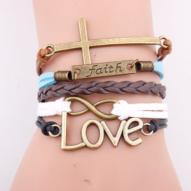 European and American bracelets love pendant fashion faith letter jewelry multi-layer woven leather rope bracelet bracelet—2