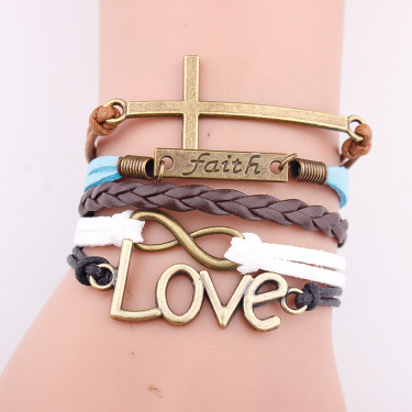European and American bracelets love pendant fashion faith letter jewelry multi-layer woven leather rope bracelet bracelet—1