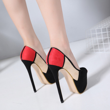 Early autumn new color matching system 16CM super high heel water Taiwan fish mouth high heel single shoes 34-40 yards—2