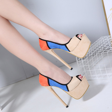 Early autumn new color matching system 16CM super high heel water Taiwan fish mouth high heel single shoes 34-40 yards—3