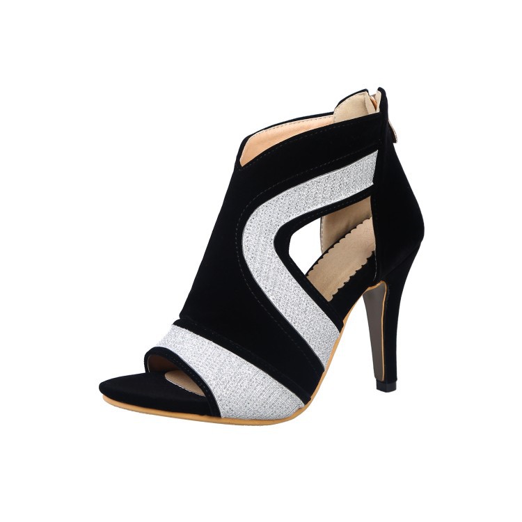 Color: Light grey, Size: 43 - Color matching scrub high heel sandals