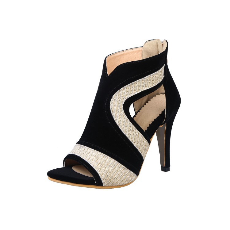 Color: Golden, Size: 39 - Color matching scrub high heel sandals