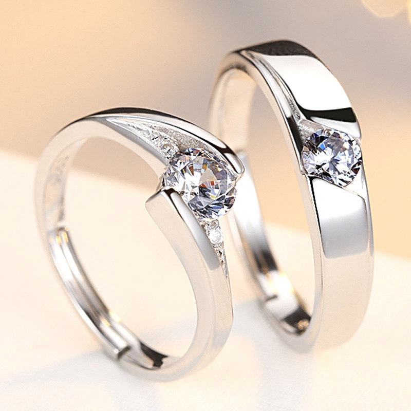 Simulation Diamond Ring Couple Rings A Pair of Live 925 Silver Men and