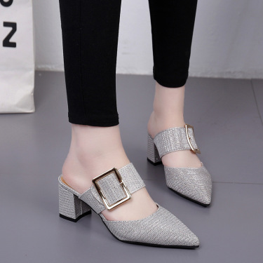 Belt buckle pointed slippers—2