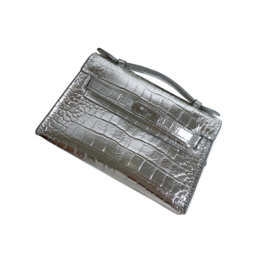Silver one-shoulder diagonal cowhide bag—2