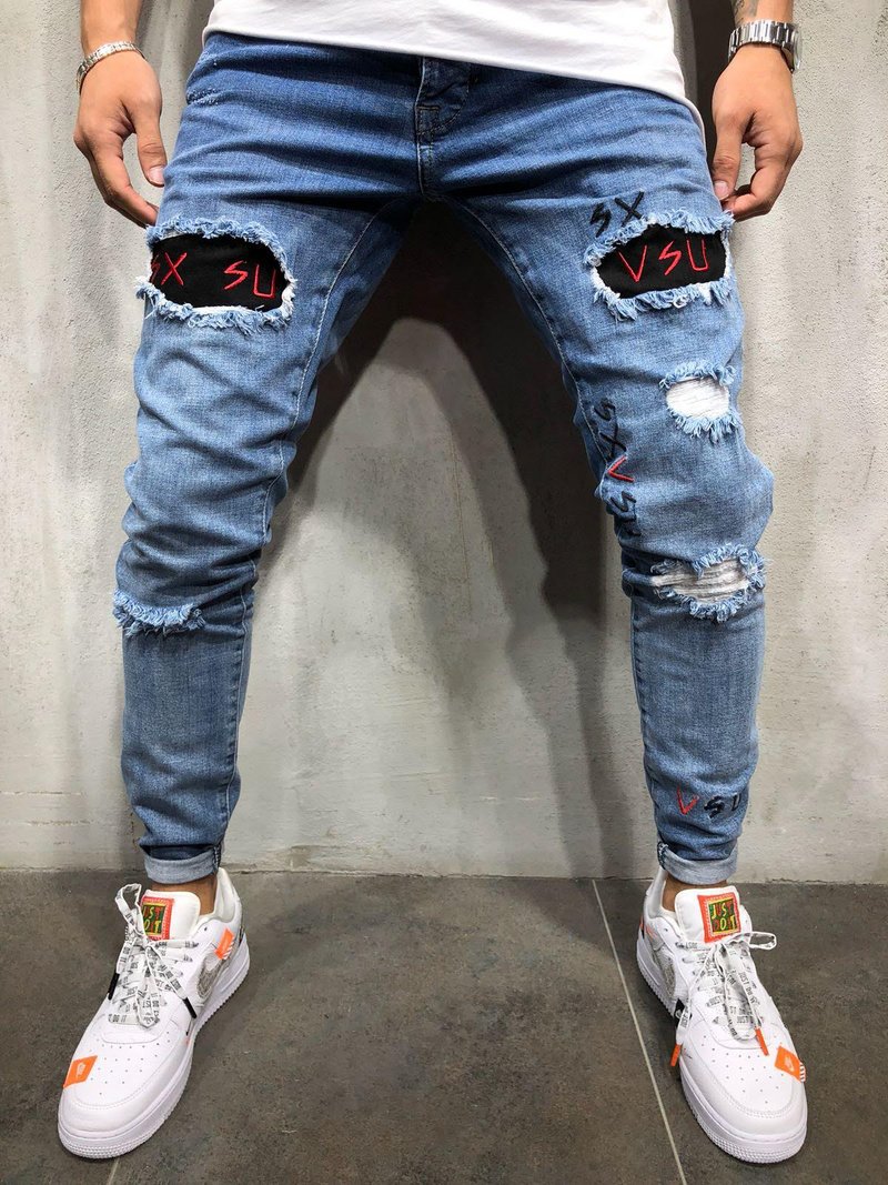 Men's jeans embroidered men's trousers - CJdropshipping