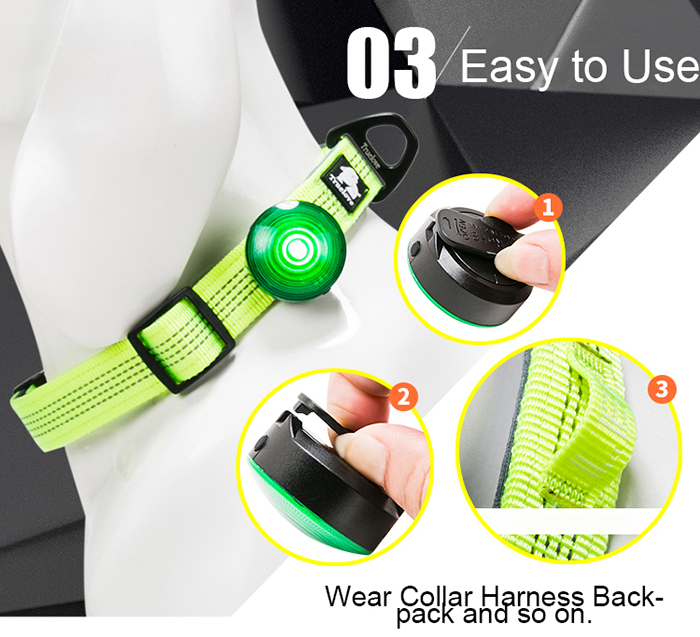 This LED light-up collar light is a safety accessory for dogs that allows them to be seen in low-light conditions. The bright LED light can easily be attached to your dog's collar and be turned on and off as needed.