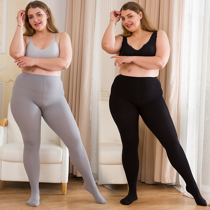 Women Striped Pantyhose Plus Size High Waist Anti-hook Black Tights Warm Seamless Of Large Sizes - CJdropshipping