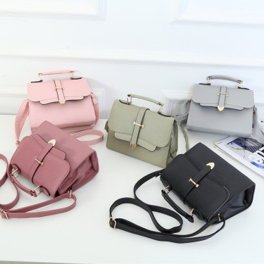 Leather Pu ladies handbag fashion buckle shoulder bag—1