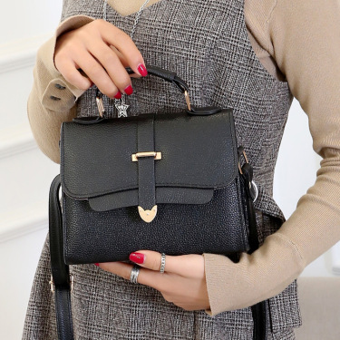 Leather Pu ladies handbag fashion buckle shoulder bag—3