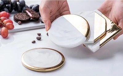marble Gold Plated Ceramic Coaster Mug