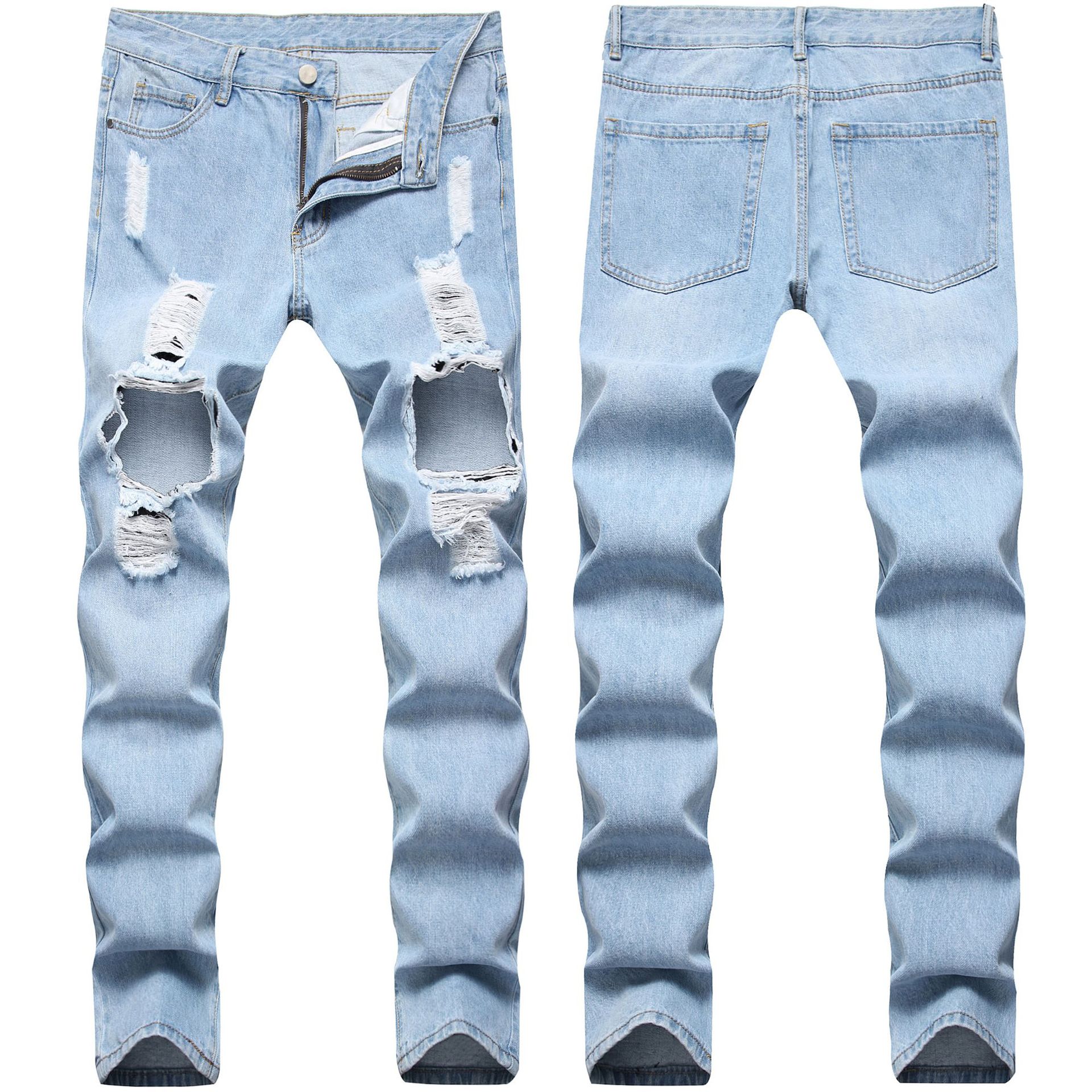 Men's Light Blue Ripped Jeans - CJdropshipping