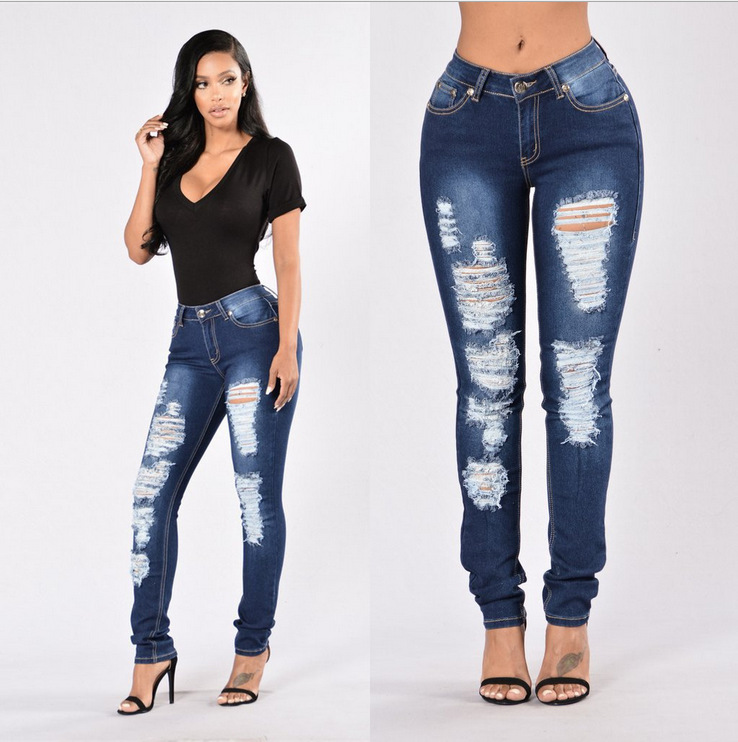 New style denim trousers with ripped jeans - CJdropshipping