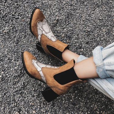 Sleeve pointed toe fashionable chunky heel ankle boots—1