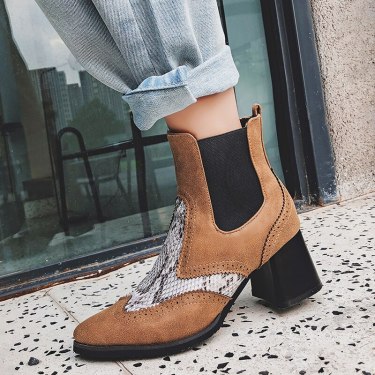 Sleeve pointed toe fashionable chunky heel ankle boots—3