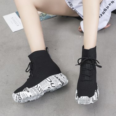 High-top lace-up letter boots—1