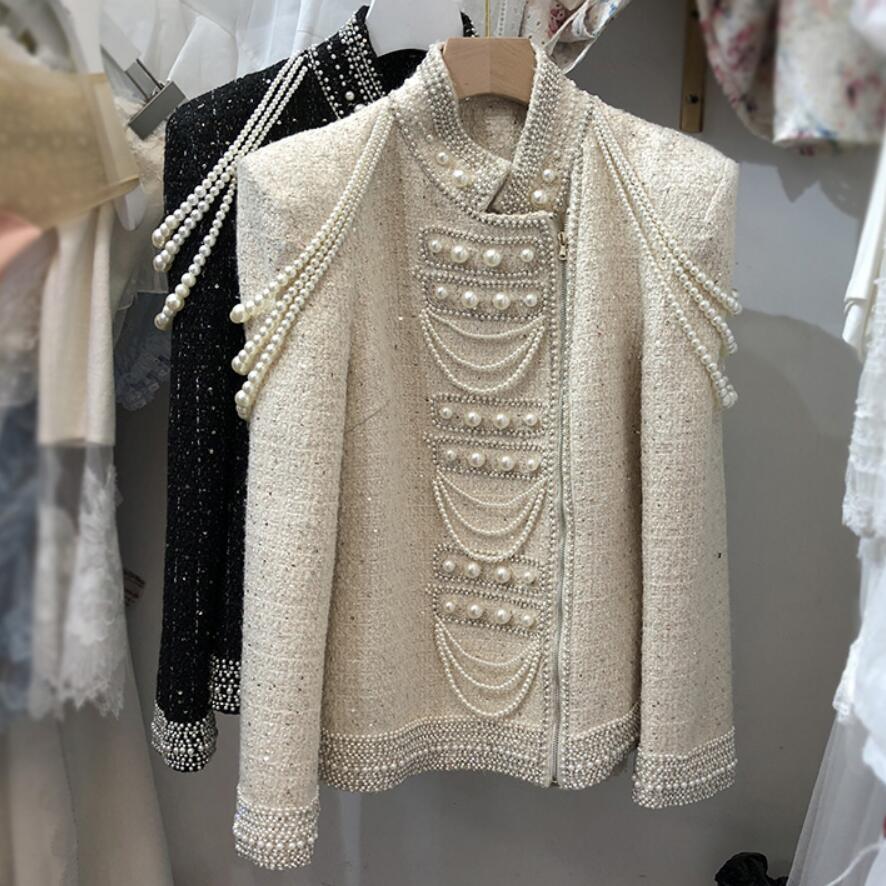 Pearl sequins heavy beaded shoulder pearl tassel jacket women CJdropshipping